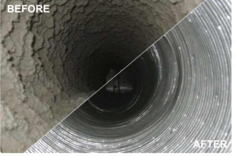 Before/after interior view of a dryer vent
